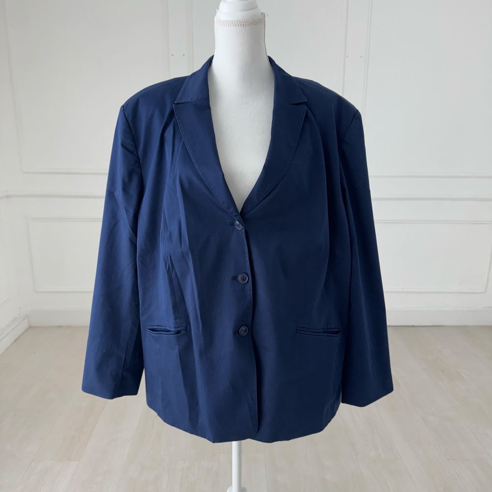 Talbots Blazer Woman Size 24W Navy Blue Stretch 3-Button Professional Jacket